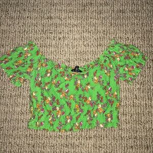 TopShop Green Floral Crop Top